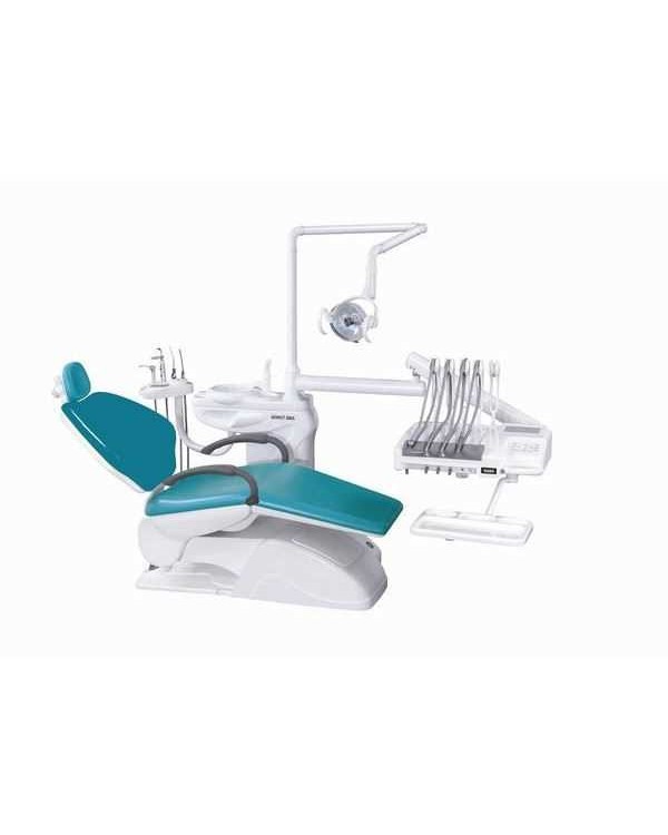 Azimut 300A MO - стоматологическая установка с верхней подачей инструментов, мягкой обивкой кресла и двумя стульями