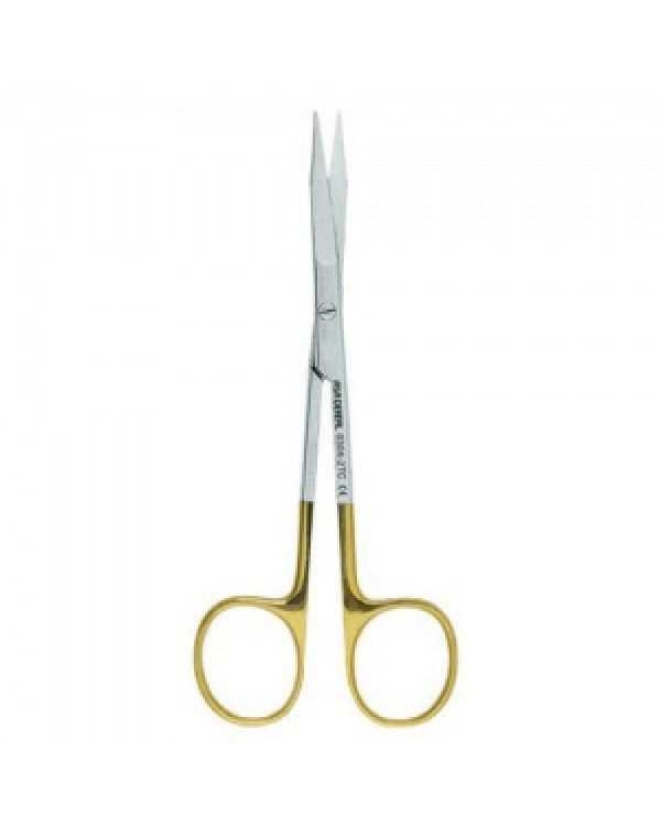Ножницы для десны изогнутые по плоскости с твердосплавными вставками и золотистыми ручками,11 см.