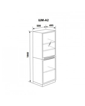 ШМ-А2 - шкаф одностворчатый, верх - дверь стекло прозрачное и 2 полки, низ - дверь металл и одна полка 1860х500х495 мм