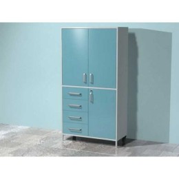 AR-X99 - шкаф с двумя распашными металлическими дверьми, двумя металлическими полками, четырьмя выдвижными ящиками с замком, распашной металлической дверью с замком, металлической полкой