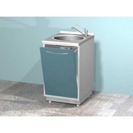 AR-04B - металлическая тумба с откидной металлической дверью, корзиной для мусора, мойкой и смесителем