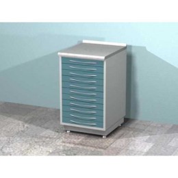 AR-08 - металлическая тумба с выдвижным столиком со стеклом и десятью выдвижными ящиками