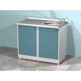AR-26 - металлическая тумба с двумя распашными металлическими дверями, правой мойкой и смесителем