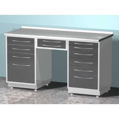 AR-L06 - стол лабораторный двухтумбовый (тумба с шестью выдвижными ящиками, тумба с четырьмя выдвижными ящиками, два выдвижных ящика между тумбами), на столешнице стекло AR-L06 - стол лабораторный двухтумбовый (тумба с шестью выдвижными ящиками, тумба с четырьмя выдвижными ящиками, два выдвижных ящика между тумбами), на столешнице стекло