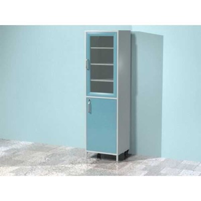 AR-X81 - шкаф с двумя дверями - застекленной и металлической с замком, тремя металлическими полками AR-X81 - шкаф с двумя дверями - застекленной и металлической с замком, тремя металлическими полками