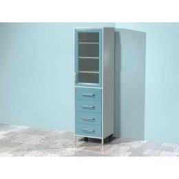 AR-X82 - шкаф с распашной застекленной дверью, двумя металлическими полками, четырьмя выдвижными ящиками с замком