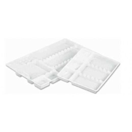 Лотки пластиковые широкие одноразовые, 281*183*17 с гофрированным дном, коробка 400 шт.