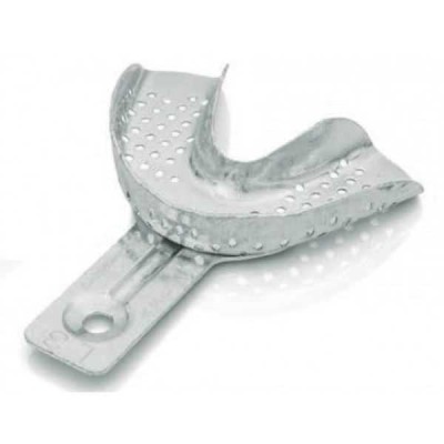 Ложка слепочная нижняя большая (L) с перфораций без бортика, детская, из алюминия Ложка слепочная нижняя большая (L) с перфораций без бортика, детская, из алюминия