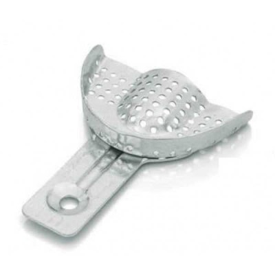 Ложка слепочная верхняя малая (S) с перфораций без бортика, детская, из аллюминия Ложка слепочная верхняя малая (S) с перфораций без бортика, детская, из аллюминия