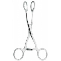 Пинцет для языка с круглой рабочей частью и фиксатором на ручке, изогнутый,17 см