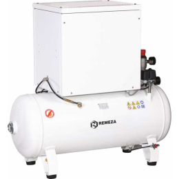REMEZA KM-100.OLD15ТK - компрессор для 4-x стоматологических установок, без осушителя, с кожухом, с ресивером 100 л, 270 л/мин, тандем