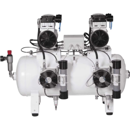 REMEZA KM-100.OLD15ТД - компрессор для 4-x стоматологических установок, с осушителем мембранного типа, с ресивером 100 л, 270 л/мин, тандем