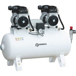REMEZA KM-100.OLD15ТKД - компрессор для 4-x стоматологических установок, с осушителем мембранного типа, с кожухом, с ресивером 100 л, 270 л/мин, тандем