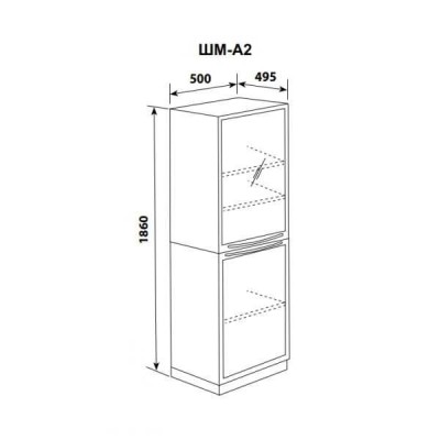 ШМ-А2 - шкаф одностворчатый, верх - дверь стекло прозрачное в металлическом обрамлении и 2 полки, низ дверь металл и одна полка 1860х500х495 мм ШМ-А2 - шкаф одностворчатый, верх - дверь стекло прозрачное в металлическом обрамлении и 2 полки, низ дверь металл и одна полка 1860х500х495 мм