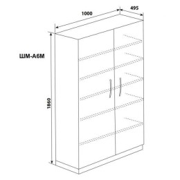 ШМ-А6м - шкаф двухстворчатый 6 полок (дверцы - металлические) 1860х1000х495 мм