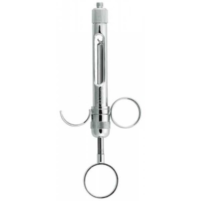 Шприц карпульный с одним кольцом и одним половинчатым кольцом, ручная аспирация, хромированный Шприц карпульный с одним кольцом и одним половинчатым кольцом, ручная аспирация, хромированный